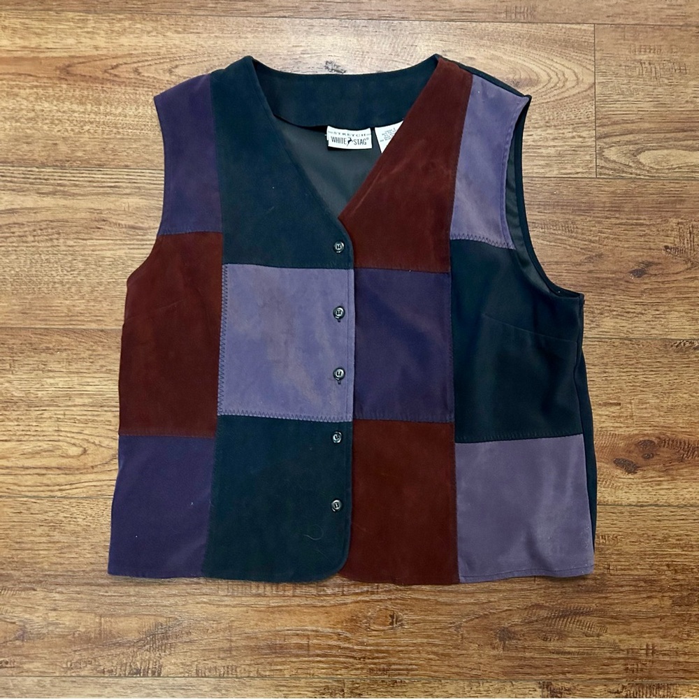 VINTAGE Y2K 90s Patchwork Vest Faux Suede